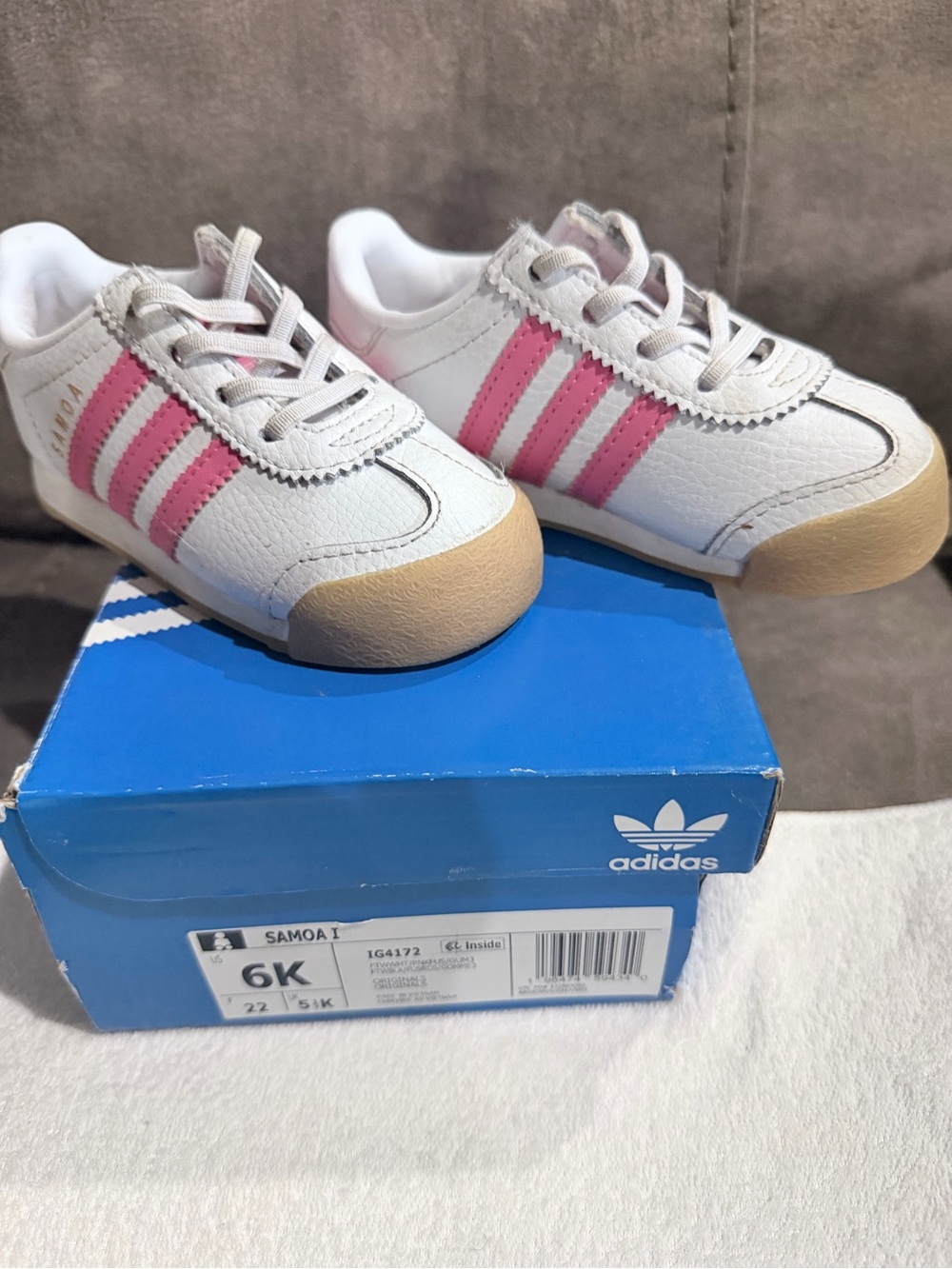 adidas Kids Samoa Sneakers in White, Pink & Tan